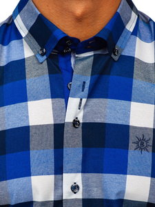 Camicia a quadri a manicha corta da uomo blu Bolf 5532