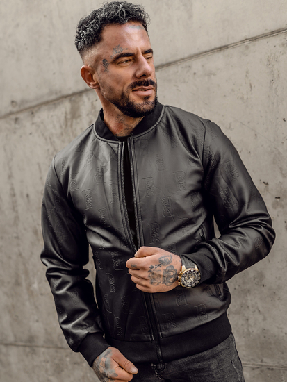 Giacca in pelle tipo bomber da uomo nera Bolf 3A66A