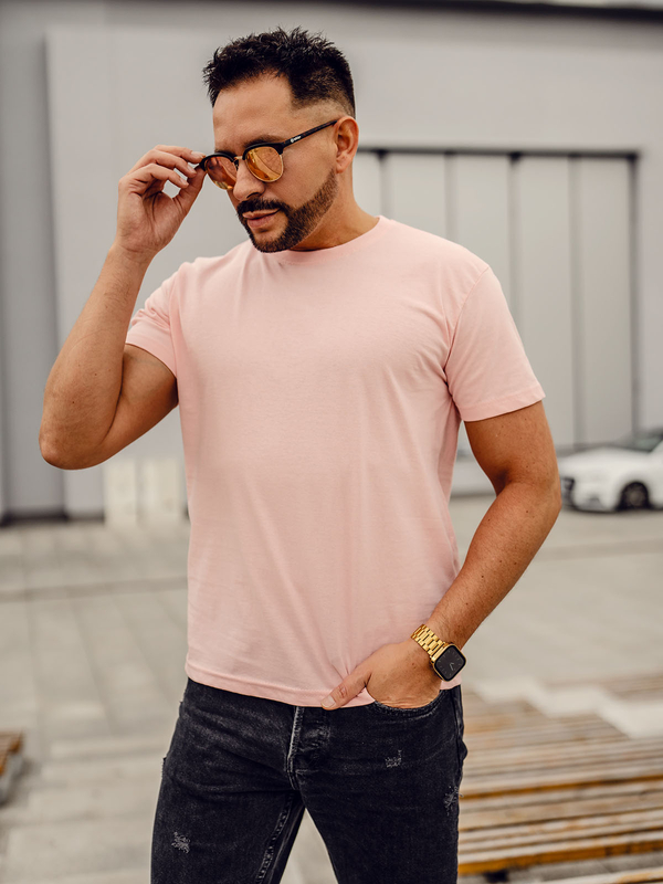 T-shirt da uomo in cotone rosa chiaro Bolf 192397A