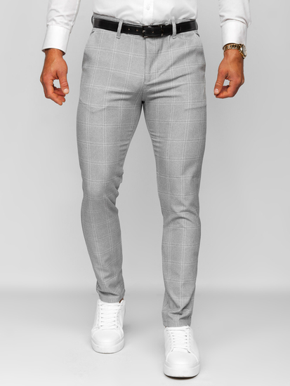 Uomo Pantaloni eleganti a quadri Grigio-Bianco Bolf 0036