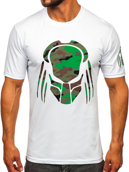 Bianco T-shirt da uomo in cotone stampato Bolf 192379