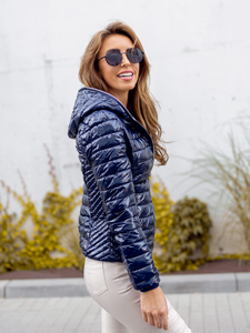 Giacca trapuntata mezza stagione con cappuccio da donna blu Bolf 9752