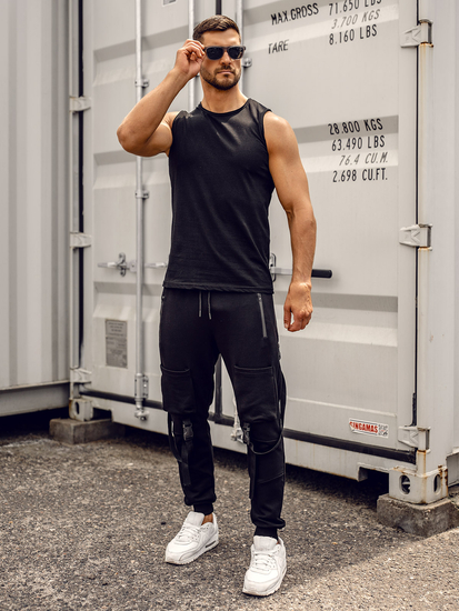 Canotta da uomo in cotone tinta unita, nera, Bolf 1205A