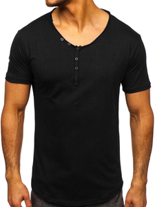 T-shirt da uomo nera in cotone tinta unita con scollo a V Bolf 4049