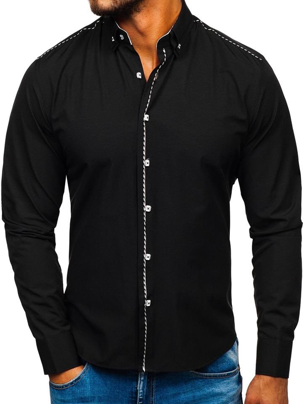Camicia elegante a manica lunga da uomo nera Bolf 6920