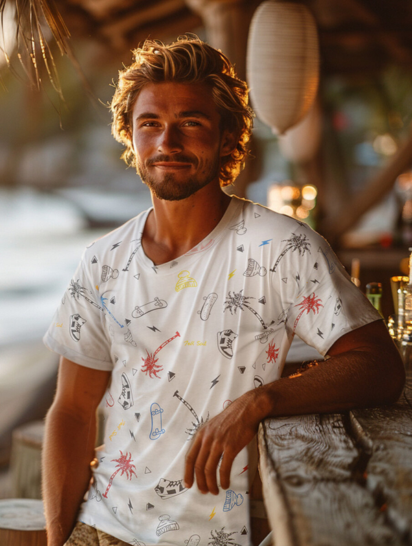 T-shirt da uomo in cotone bianco con stampa Bolf 1150A2