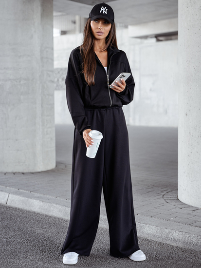 Completo due pezzi con felpa con zip da donna nero Bolf 821109