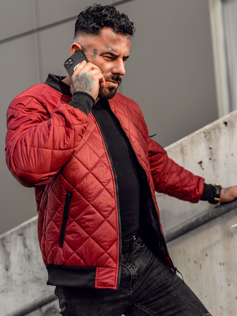 Giacca con trapuntate mezza stagione tipo bomber da uomo bordò Bolf MY-01
