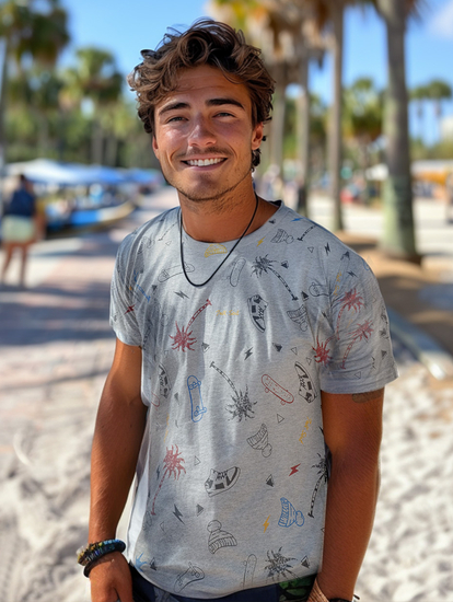 T-shirt da uomo in cotone grigio con stampa Bolf 1150A2