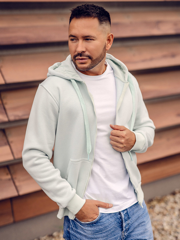 Felpa con cappuccio a zip spessa da uomo verde menta chiaro Bolf 2008A