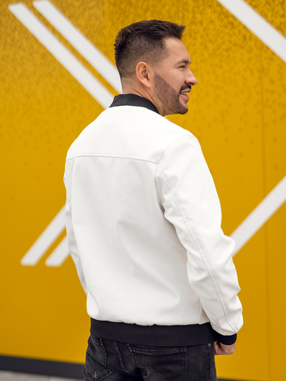 Giacca in pelle tipo bomber da uomo bianca Bolf 7110A