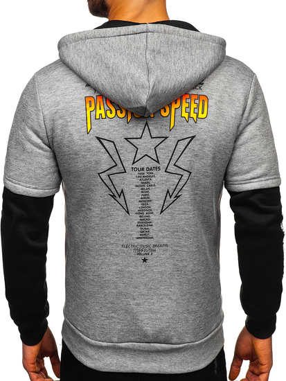 Felpa con cappuccio grigia da uomo con marsupio e stampa Bolf HY611