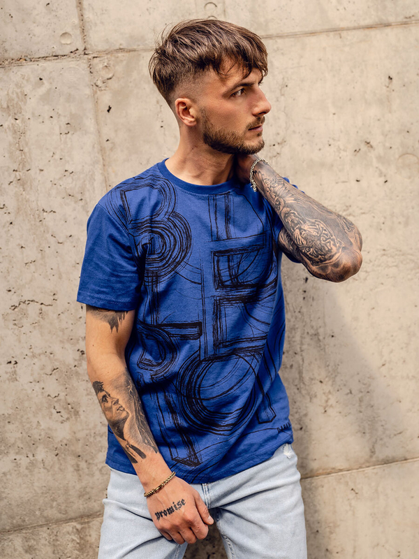 T-shirt da uomo blu con stampa Bolf KS2525TA