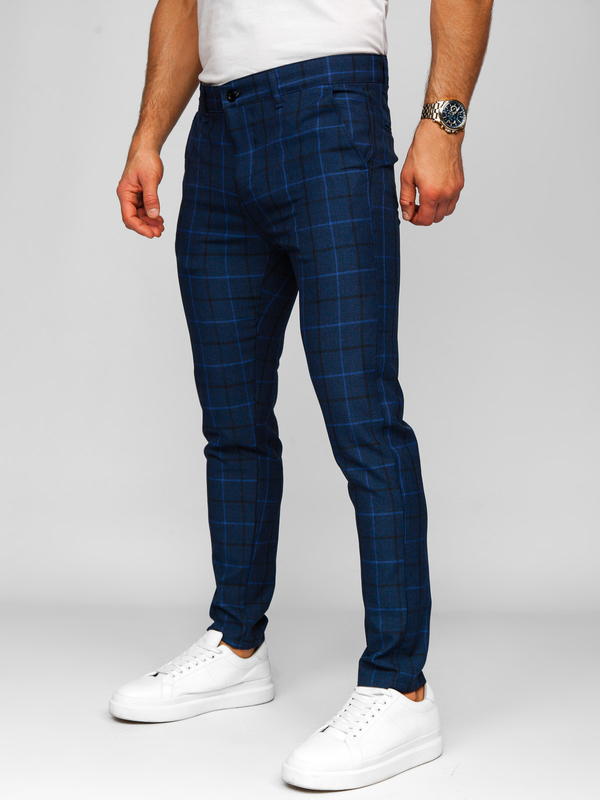 Uomo Pantaloni eleganti a quadri Blu scuro Bolf 184195