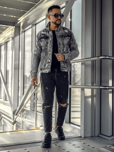 Giacca in jeans da uomo grigia Bolf AK588