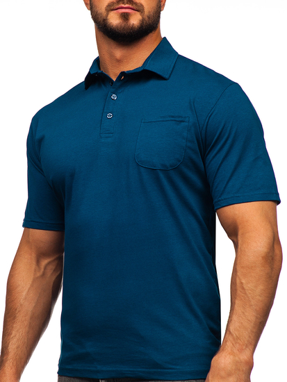 Maglietta polo in cotone da uomo azzurro scura Bolf 143006