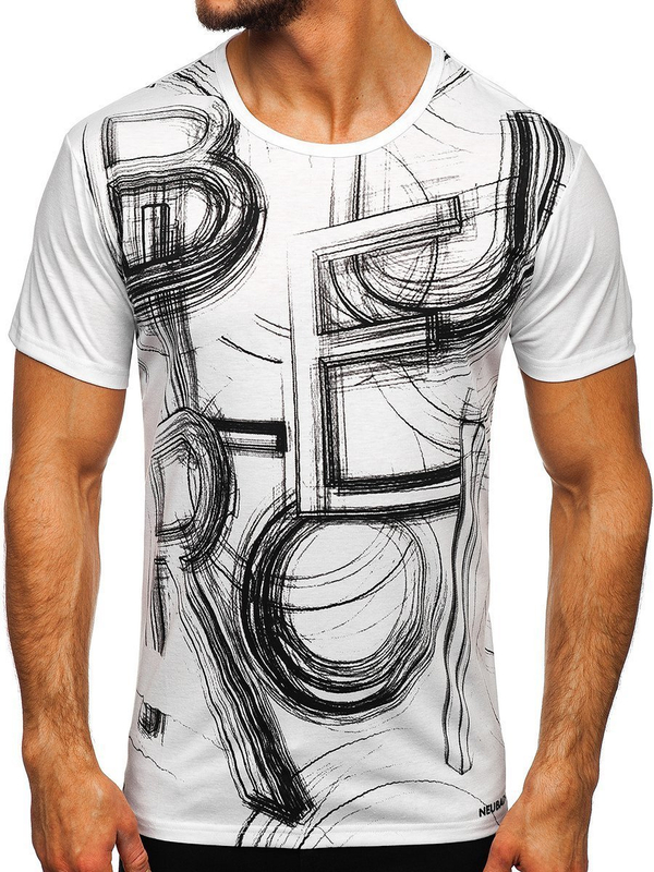 T-shirt bianca stampata da uomo Bolf KS2525T