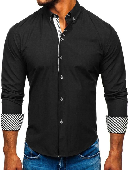 Camicia elegante a manica lunga da uomo nera Bolf 5796-1