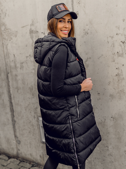 Gilet lungo trapuntato da donna nero Bolf 81261A
