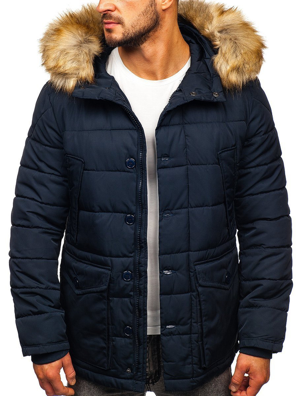 Giubbotto invernale parka tipo alaska da uomo blu Bolf JK361