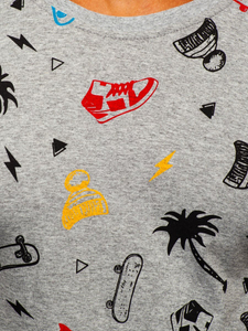T-shirt da uomo in cotone grigio con stampa Bolf 1150