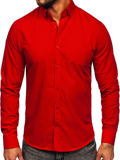 Camicia elegante a manica lunga da uomo rossa Bolf 5821-1