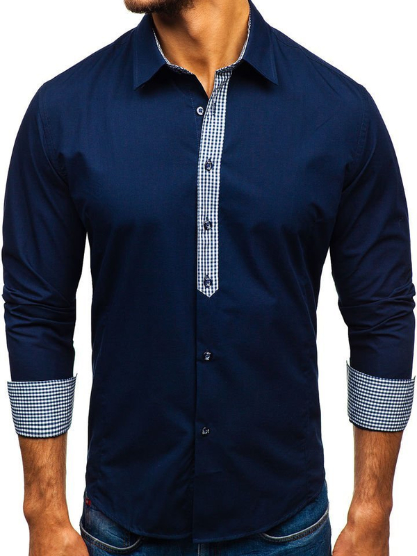 Camicia elegante a manica lunga da uomo blu Bolf 0939