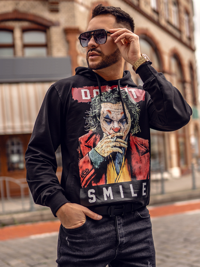 Uomo Felpa con cappuccio stampata Nero Bolf 6384A