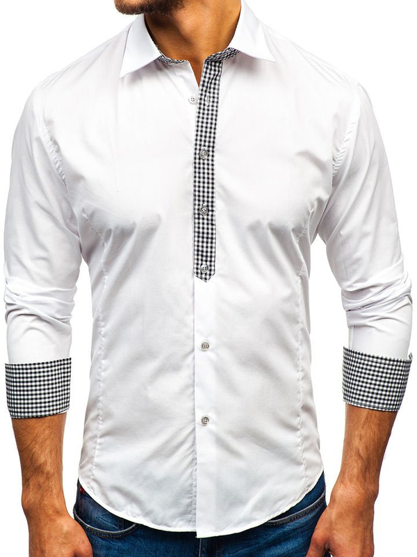 Camicia elegante a manica lunga da uomo bianca Bolf 0939