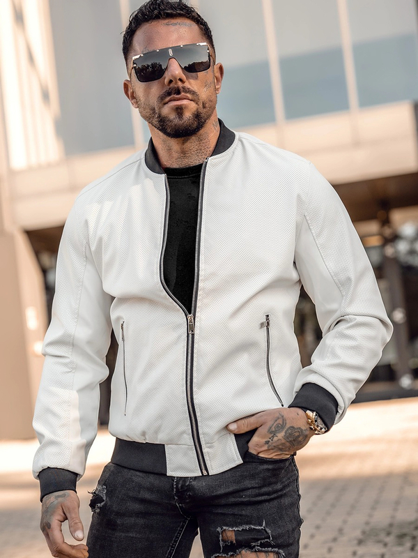 Uomo Giubbotto bomber in pelle Bianco Bolf 7110A2