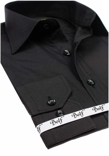 Camicia elegante da uomo nera a maniche lunghe Bolf 1703