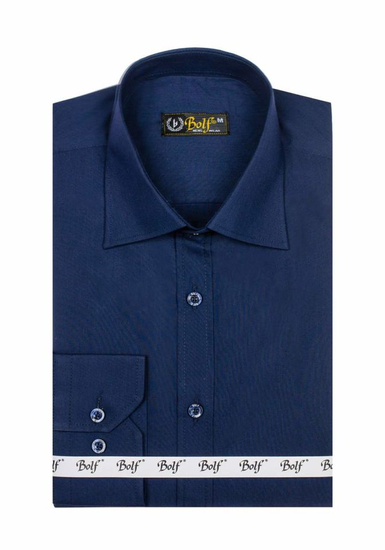 Camicia elegante da uomo blu navy a maniche lunghe Bolf 1703