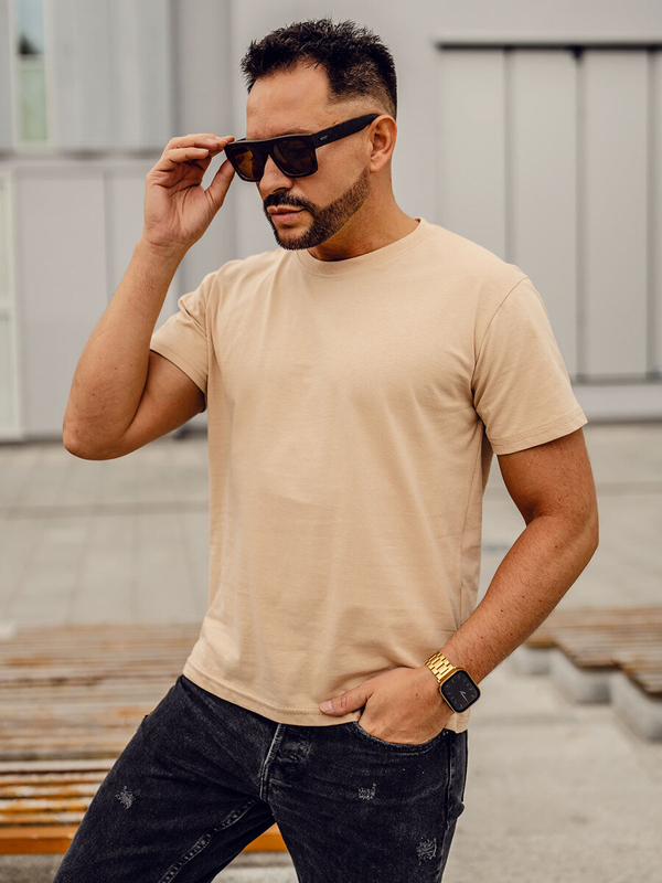 T-shirt semplice da uomo in cotone beige Bolf 192397A