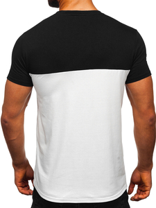 T-shirt senza stampa con taschino da uomo nero-bianca Bolf 8T91