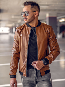 Giacca in pelle tipo bomber da uomo marrone Bolf 6803B