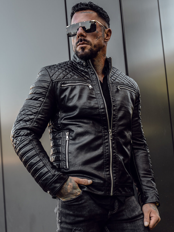 Giacca in pelle da uomo nera Bolf biker 11Z8002