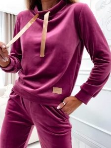 Set di tuta in velluto a due pezzi da donna fucsia Bolf 637