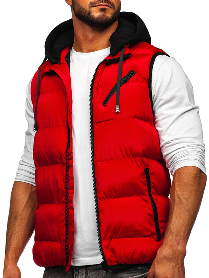 Gilet spesso trapuntato con cappuccio da uomo rosso Bolf 7126