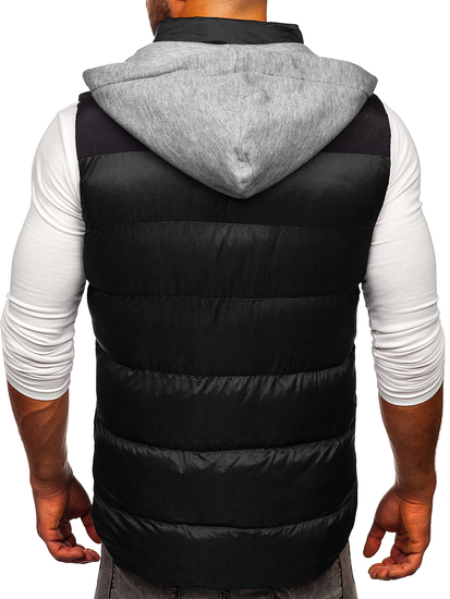 Gilet trapuntato da uomo con cappuccio in colore nero Bolf 13078