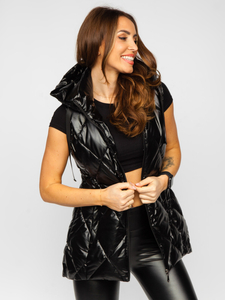 Gilet lungo trapuntato da donna nero Bolf 16M9075