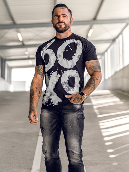 T-shirt da uomo nera con stampa Bolf 0303A