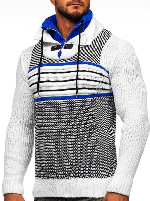 Maglione spesso con collo alto da uomo bianco Bolf 2000