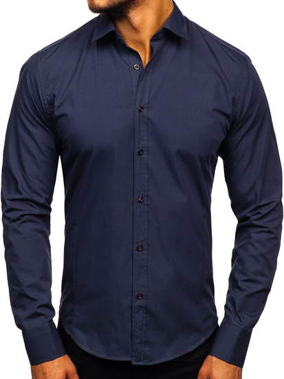 Camicia elegante da uomo blu navy a maniche lunghe Bolf 1703