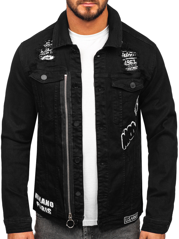Giacca in jeans da uomo nera Bolf G131