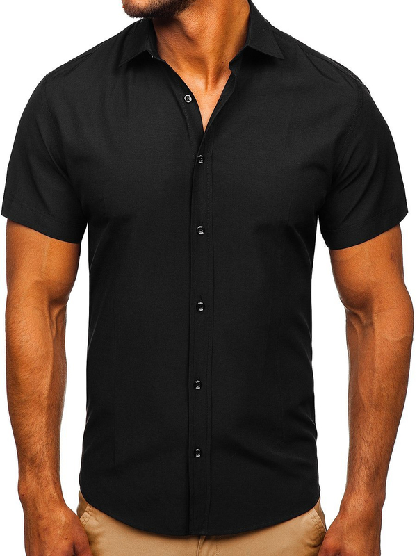 Camicia elegante a manica corta da uomo nera Bolf 7501