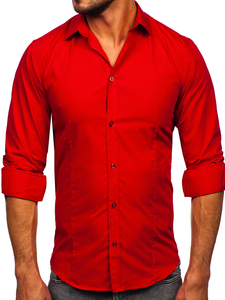 Camicia elegante da uomo rosso scuro a maniche lunghe Bolf 1703