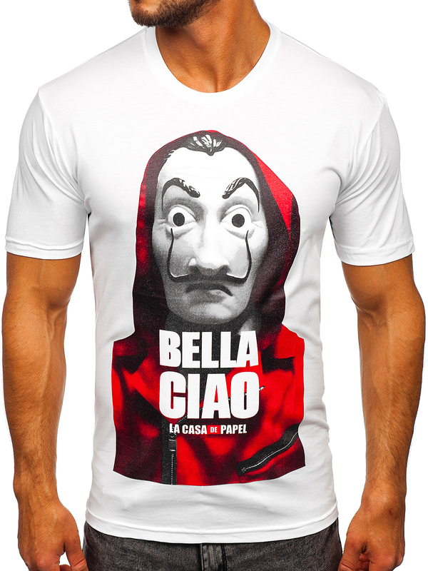 T-shirt con stampa da uomo bianca Bolf 192410