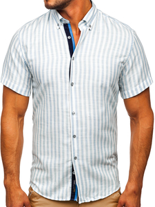 Camicia a righe a minica corta da uomo celeste Bolf 21500