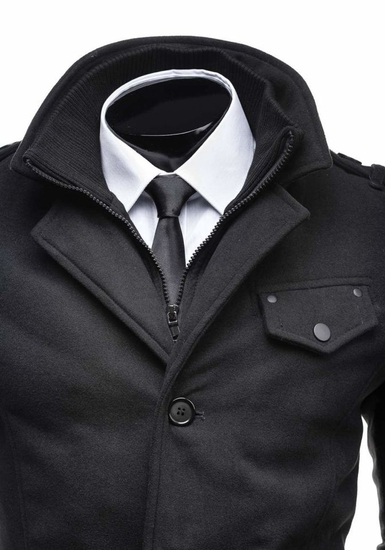 Cappotto monopetto con collo alto da uomo nero Bolf 8853C