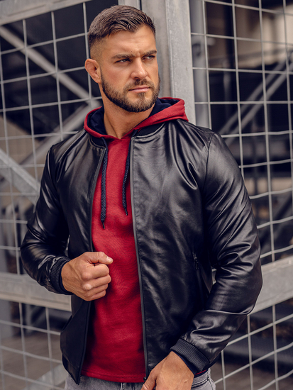 Giacca in pelle tipo bomber da uomo nera Bolf 6803B